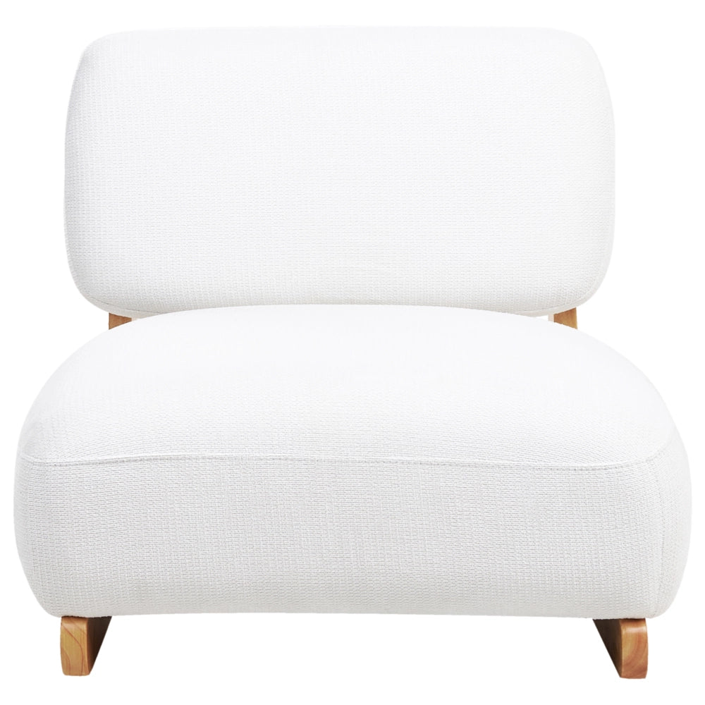 Poltrona Retro Senza Braccioli con Gambe in Legno Massello e Rivestimento in Tessuto Bianco Sporco in Stile Tradizionale per Soggiorno