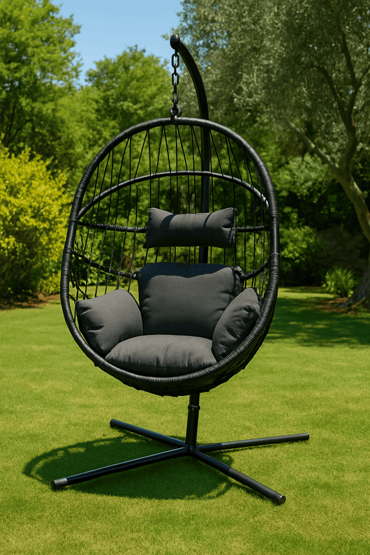 POLTRONA SOSPESA SEDIA A DONDOLO IN POLIRATTAN 108xh192 cm "AURA" DESIGN OVETTO