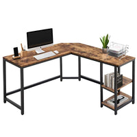 Scrivania Angolare Porta PC Stile Industriale con Libreria in Metallo e Legno mdf