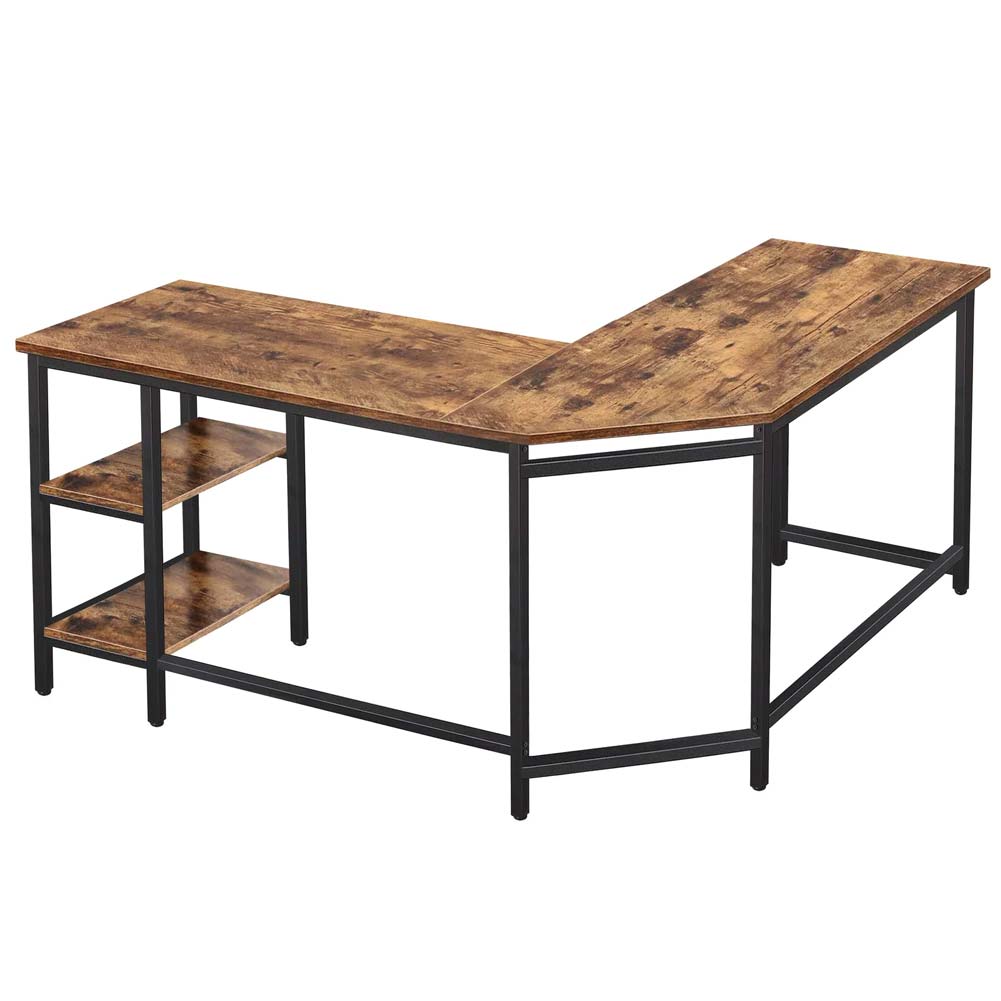 Scrivania Angolare Porta PC Stile Industriale con Libreria in Metallo e Legno mdf