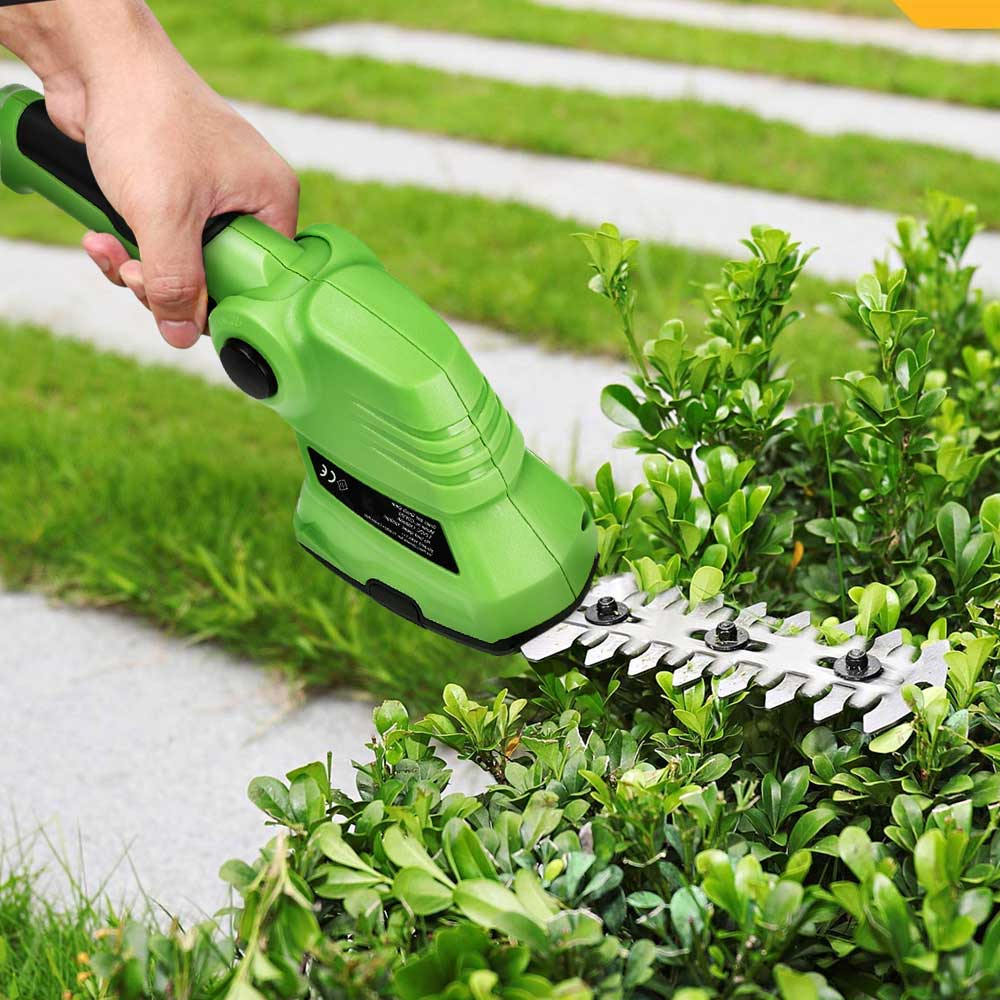 Cesoie Elettriche Ricaricabili USB Tagliaerba Tagliasiepi Doppia Lama Verde Nero