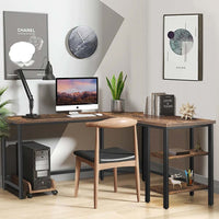 Scrivania Angolare Porta PC Stile Industriale con Libreria in Metallo e Legno mdf