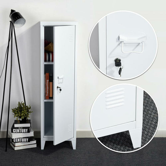 Armadietto Spogliatoio in Metallo con Chiave 1 Anta 3 Scomparti 138x38,5x38,5 Bianco