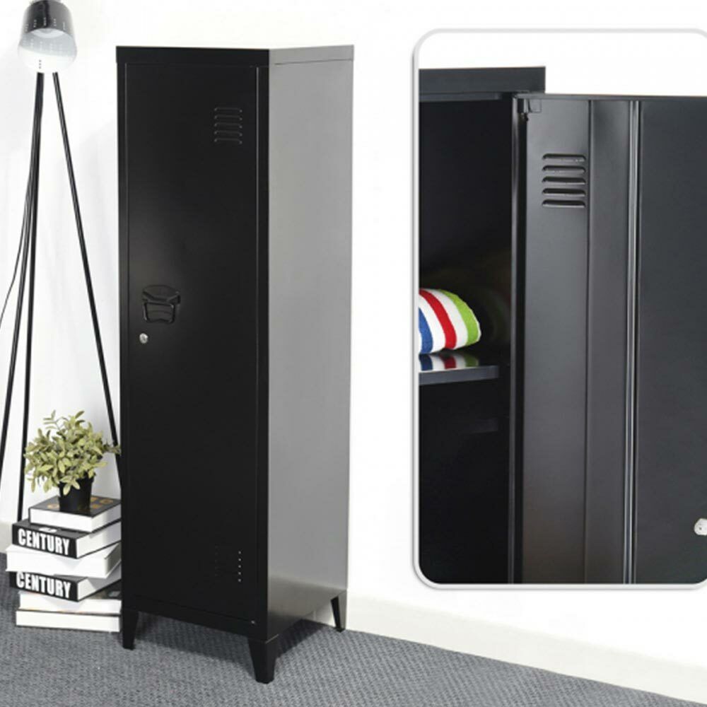 Armadietto Spogliatoio in Metallo con Chiave 1 Anta 3 Scomparti 138x38,5x38,5 Nero