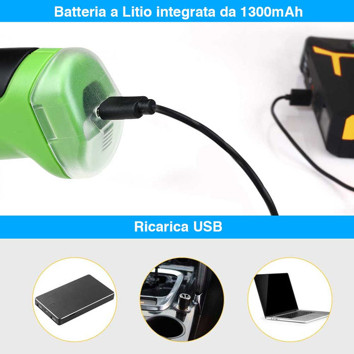 Cesoie Elettriche Ricaricabili USB Tagliaerba Tagliasiepi Doppia Lama Verde Nero