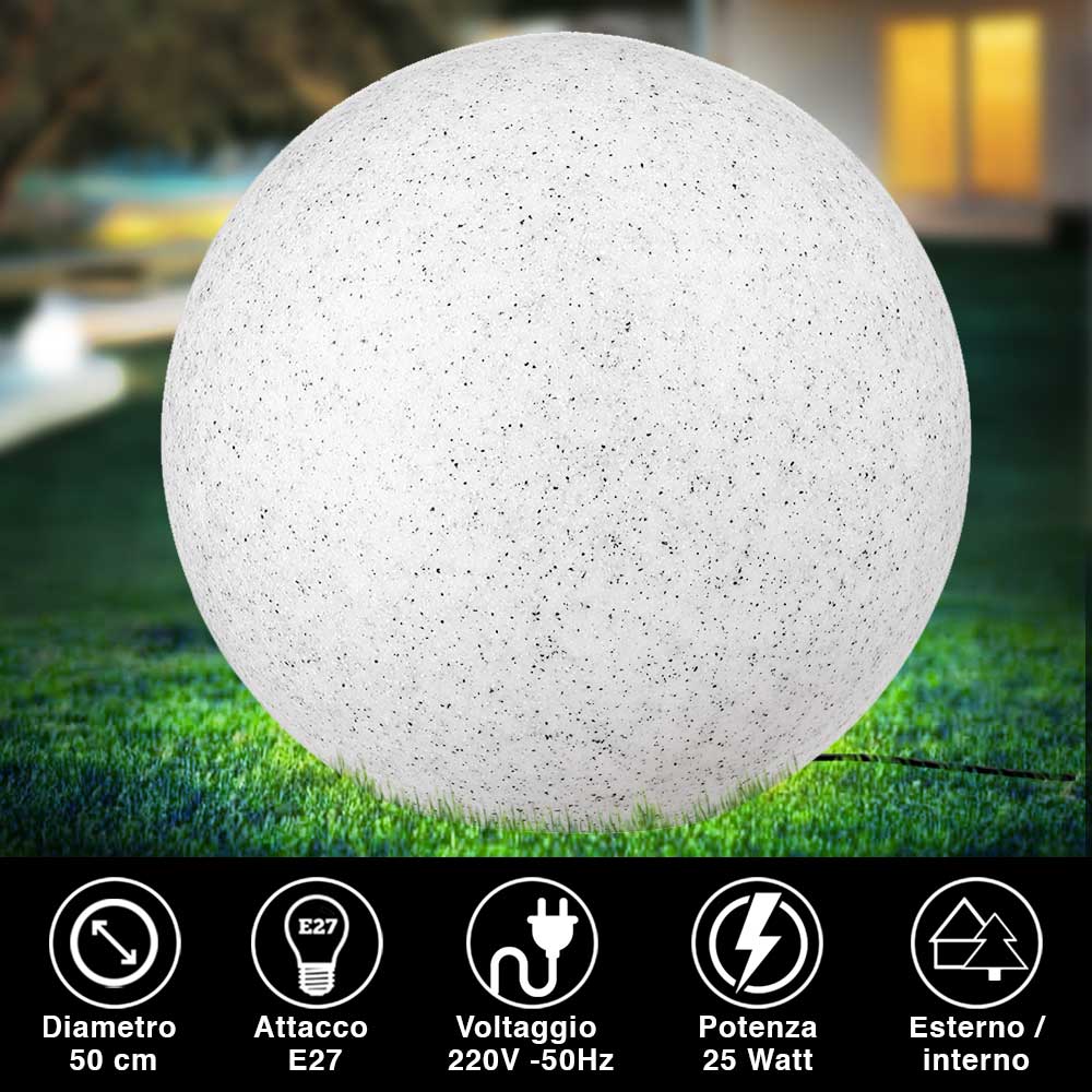 Lampada Sfera Giardino 50cm Luce Esterno Bianco Pietra E27 Decorazione da Esterno