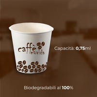 Bicchieri Caffe Carta 75ml Maxi Scorta 2000pz 100% Biodegradabili Made in Italy
