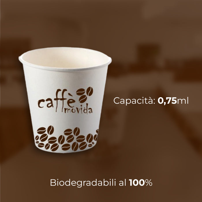 Bicchieri Caffe Carta 75ml Maxi Scorta 2000pz 100% Biodegradabili Made in Italy