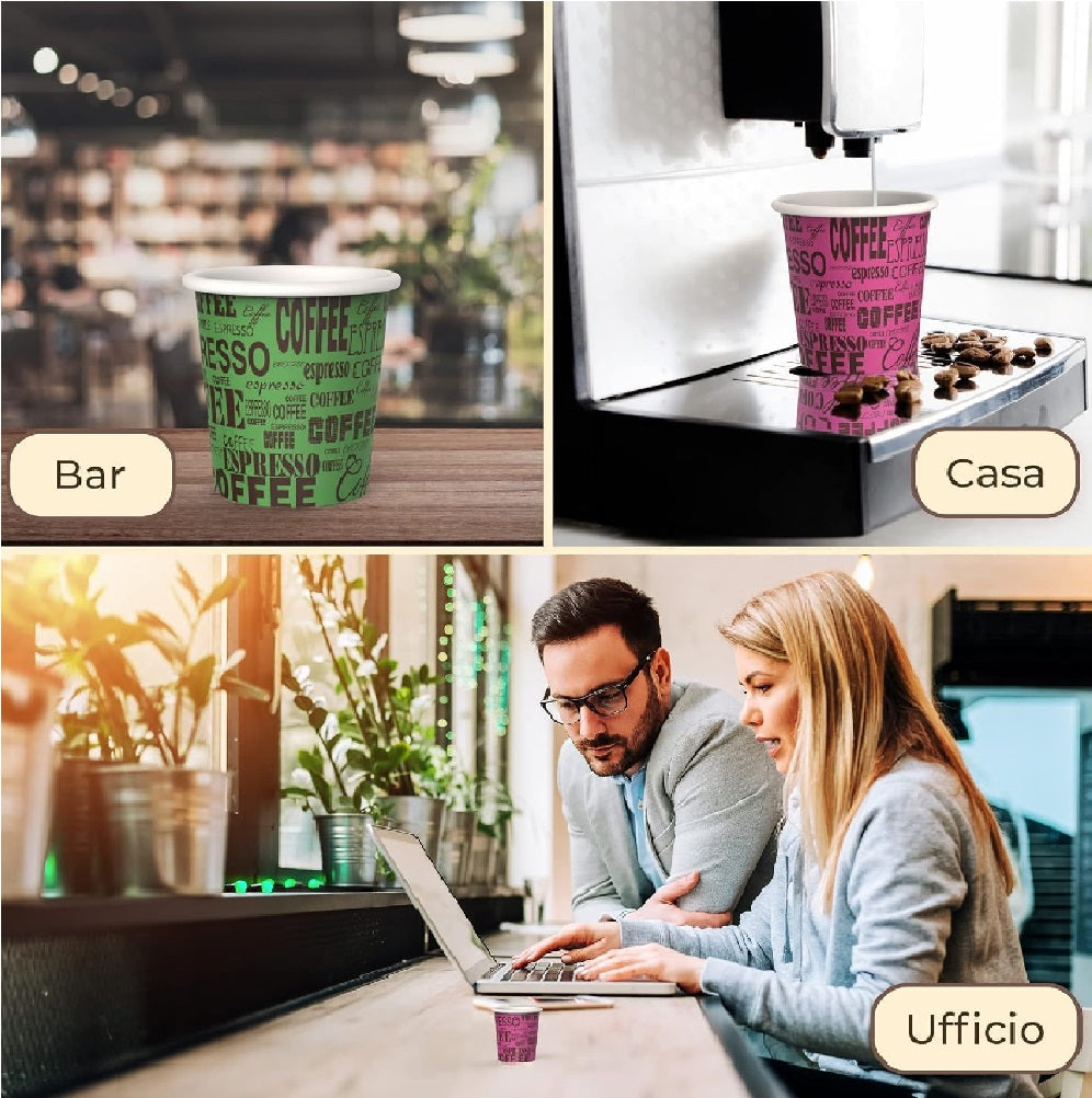 Bicchieri Caffe Carta 75ml Maxi Scorta 2000pz 100% Biodegradabili Made in Italy