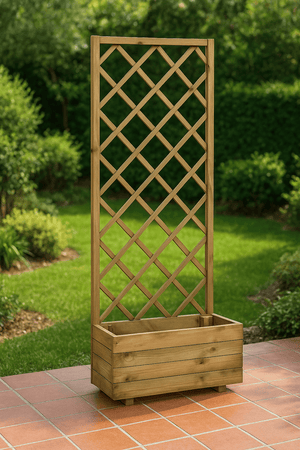 FIORIERA DA ESTERNO CON GRIGLIA IN LEGNO 70x35xh140 cm "ECOFLORA"  IDEALE PER PIANTE RAMPICANTI