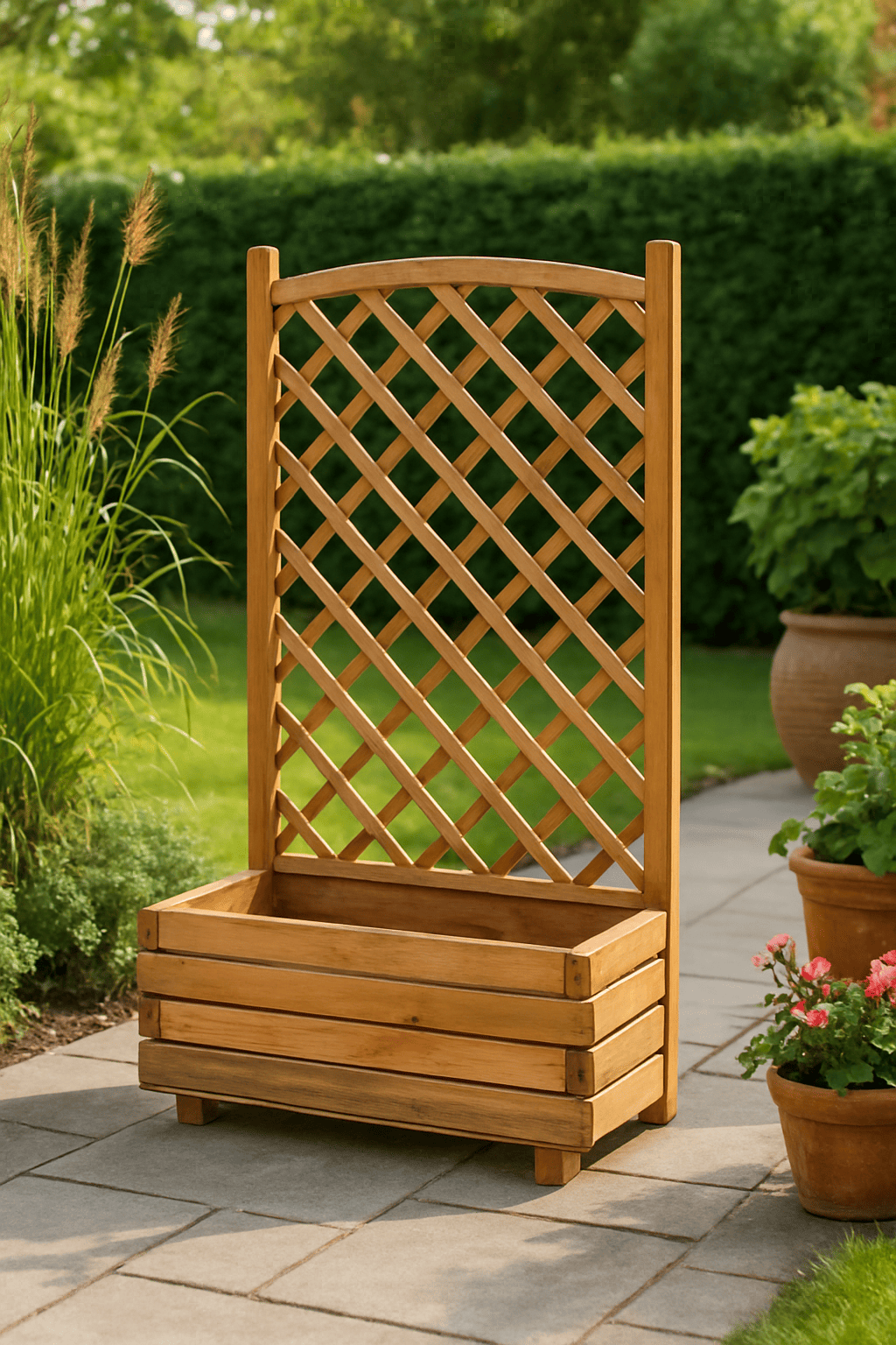 FIORIERA IN LEGNO CON GRIGLIATO SAGOMATO CM.40X80X180H