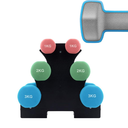 Set Manubri Palestra 6 Pesi Fitness 1kg 2kg 3kg con Supporto Stand Antirumore