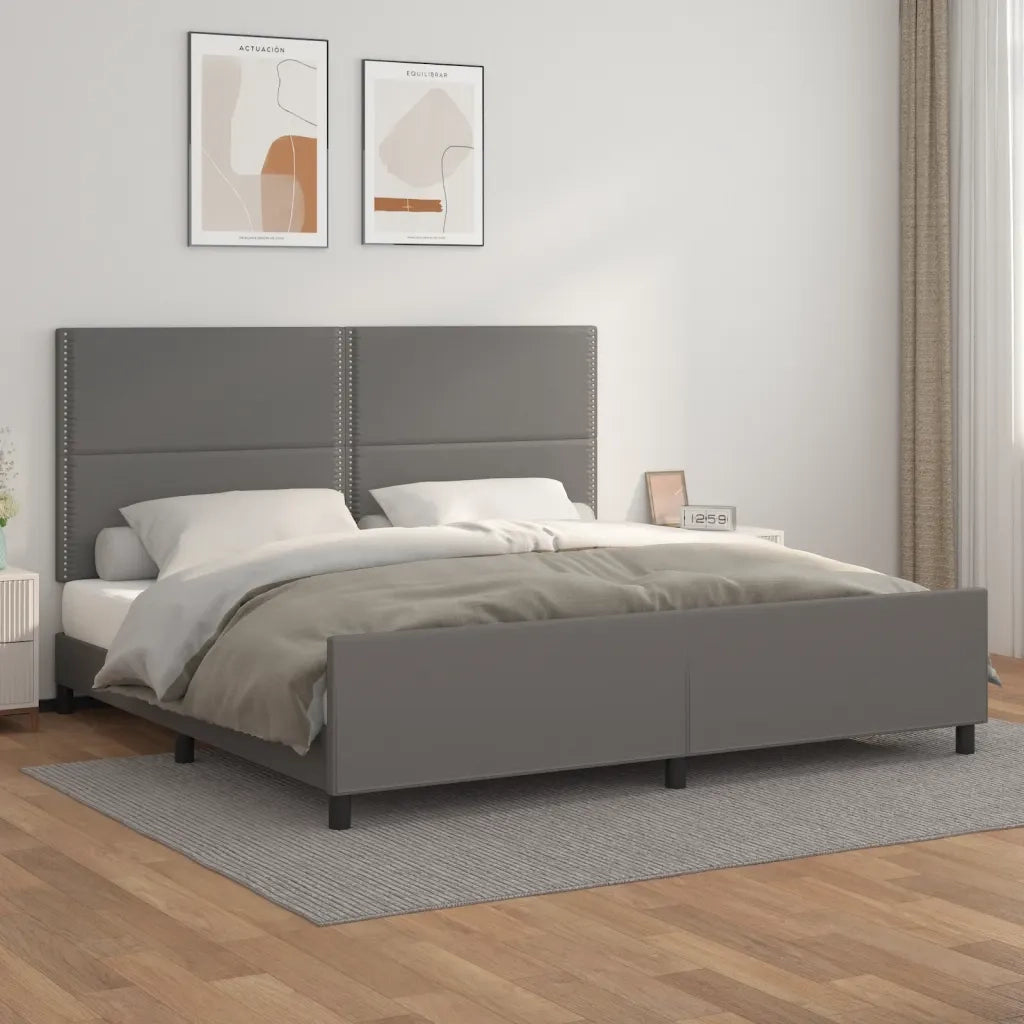 Letto matrimoniale | Letto per adulti | Giroletto con Testiera Grigio 200x200 cm in Similpelle