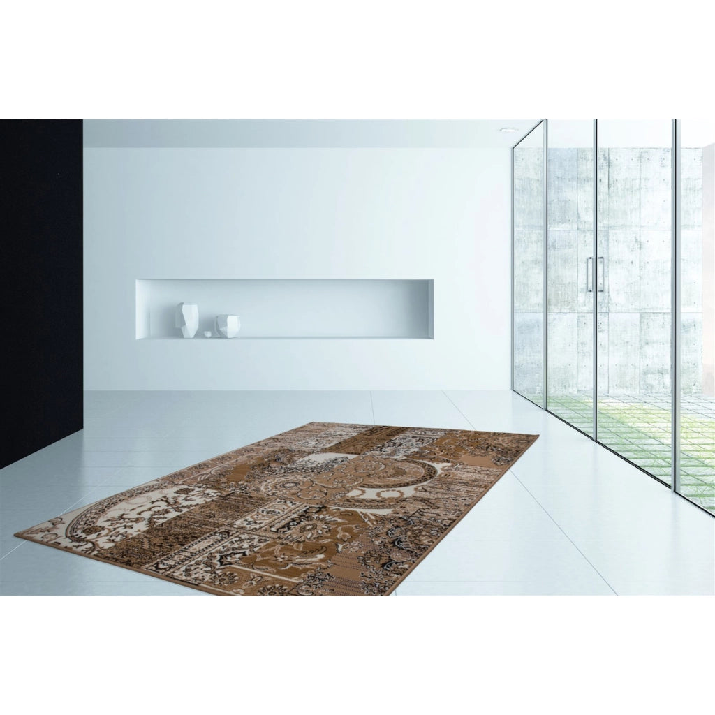 Tappeto Sona 2086 a pelo corto in stile patchwork crema