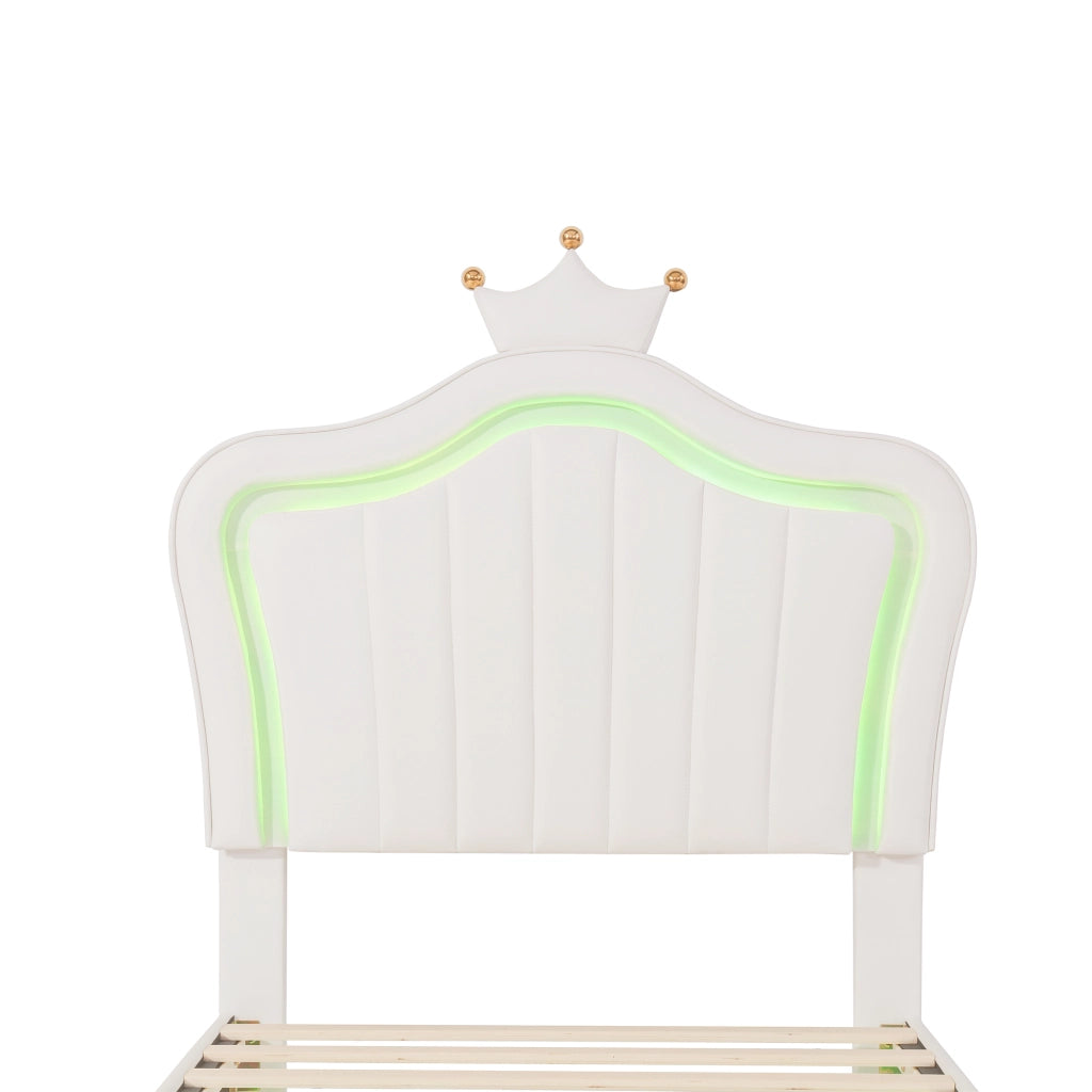 Letto per Bambini 90 x 200 cm e 140 x 200 cm; con LED e Testiera Regolabile; senza Materasso; Bianco