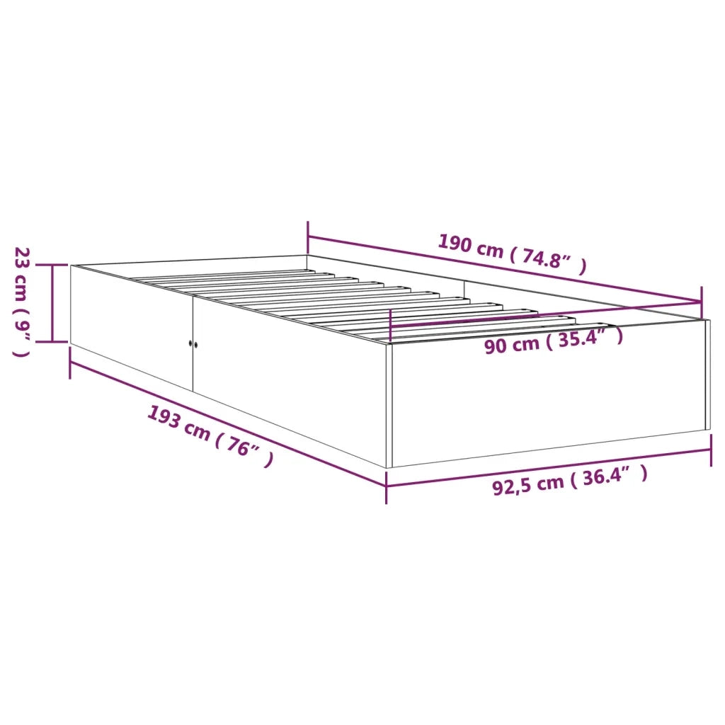 Letto singolo | Letto per adulti | Giroletto in Legno Massello 90x190 cm Single