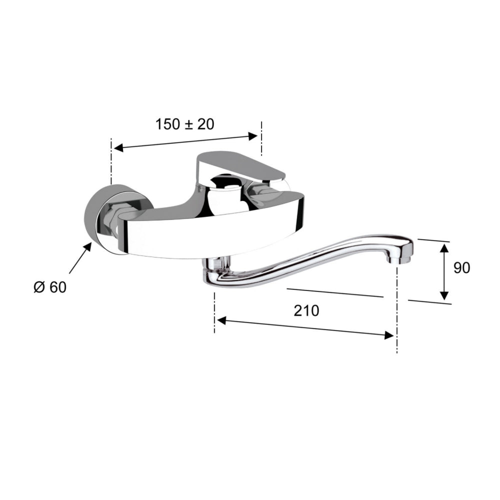 Rubinetto per lavello a muro con bocca a s girevole - serie class line