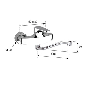 Rubinetto per lavello a muro con bocca a s girevole - serie class line