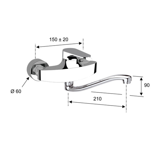 Rubinetto per lavello a muro con bocca a s girevole - serie class line