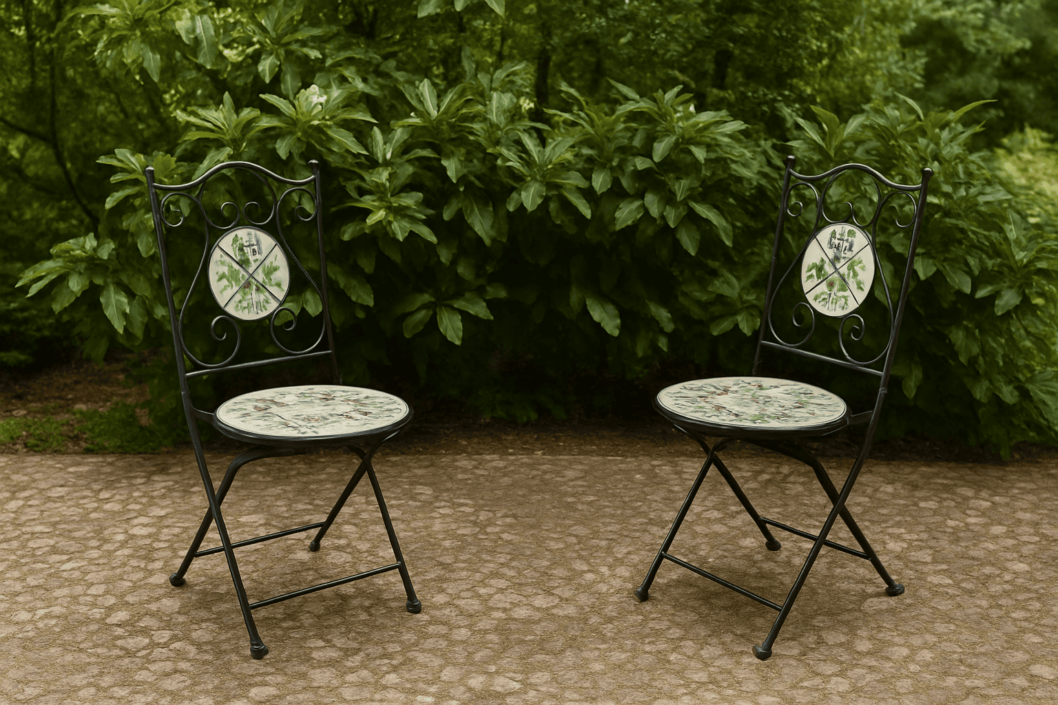 SET PER ESTERNO GIARDINO 2 SEDIE CON INSERTI IN CERAMICA MODELLO "MONTECARLO"