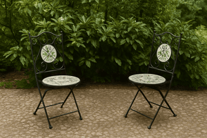 SET PER ESTERNO GIARDINO 2 SEDIE CON INSERTI IN CERAMICA MODELLO "MONTECARLO"