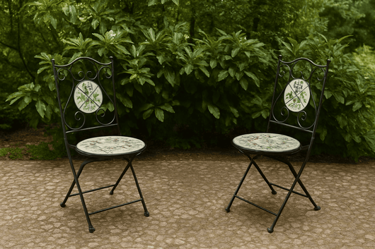 SET PER ESTERNO GIARDINO 2 SEDIE CON INSERTI IN CERAMICA MODELLO "MONTECARLO"