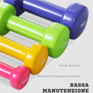 Set Manubri Palestra 8 Pesi Fitness con Valigetta 0.5kg 1kg 1.5kg 2Kg colorati
