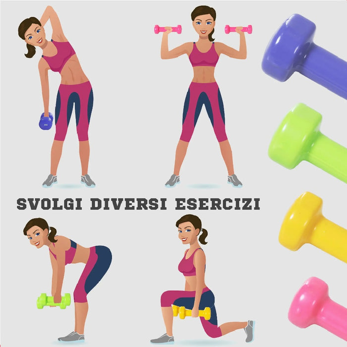 Set Manubri Palestra 8 Pesi Fitness con Valigetta 0.5kg 1kg 1.5kg 2Kg colorati