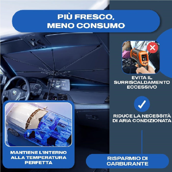 Kit 2pz Parasole Auto Protezione Solare Anteriore Apertura Ombrello Salvaspazio