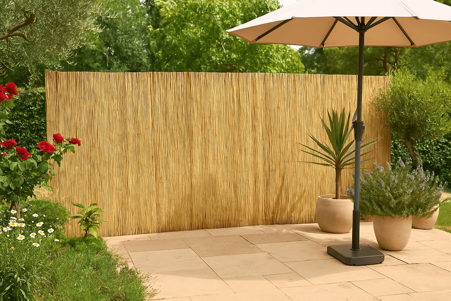 Arella ombreggiante da esterno con filo metallico 1x3h mt in bamboo