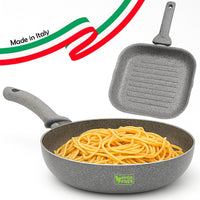 Set Padella 32cm e Bistecchiera 24x24cm Rivestimento Antiaderente Effetto Pietra