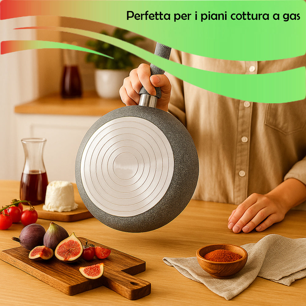 Set Padella 32cm e Bistecchiera 24x24cm Rivestimento Antiaderente Effetto Pietra