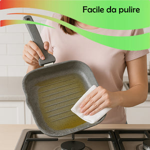 Set Padella 32cm e Bistecchiera 24x24cm Rivestimento Antiaderente Effetto Pietra