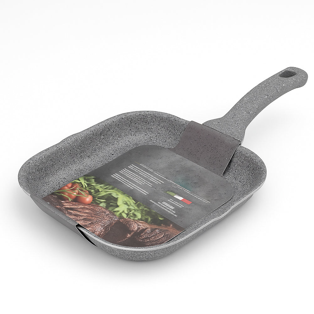 Set Padella 32cm e Bistecchiera 24x24cm Rivestimento Antiaderente Effetto Pietra