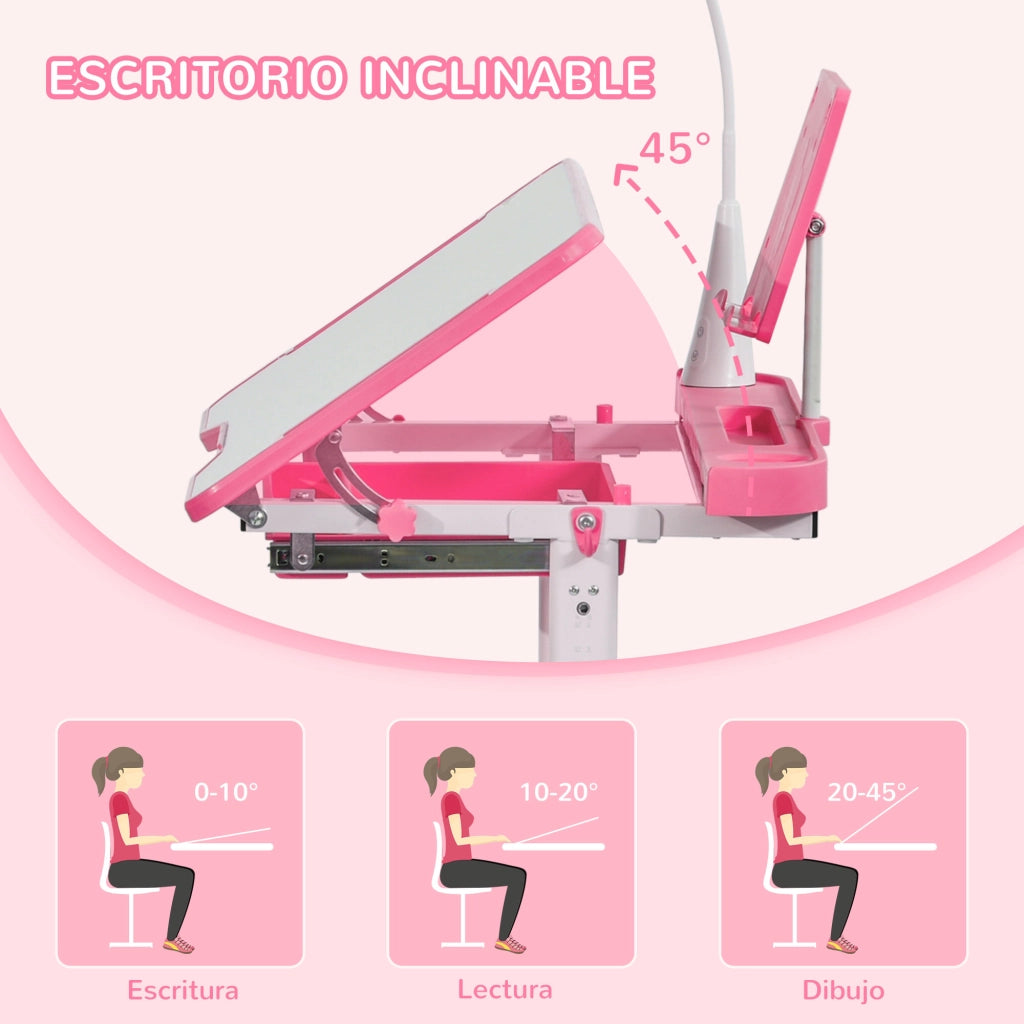 Scrivania regolabile per bambini ¨C zephmum ¨C rosa 80x49.5x82-104 cm