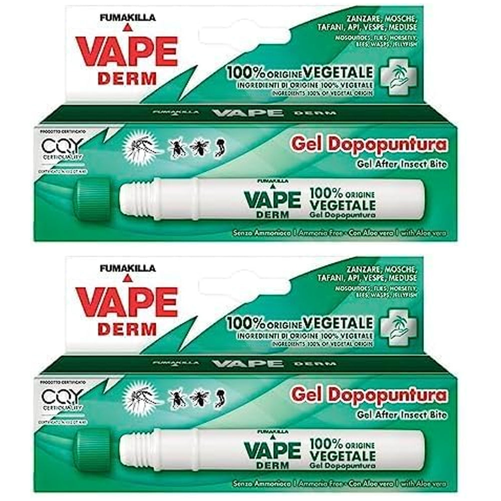 2 x Vape Derm Penna Gel Dopopuntura Zanzare Ingredienti Vegetali Lenitivo 1x10ml