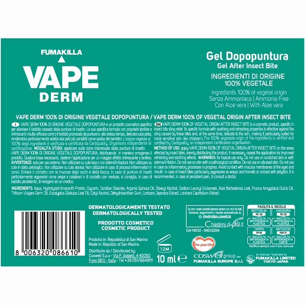 2 x Vape Derm Penna Gel Dopopuntura Zanzare Ingredienti Vegetali Lenitivo 1x10ml
