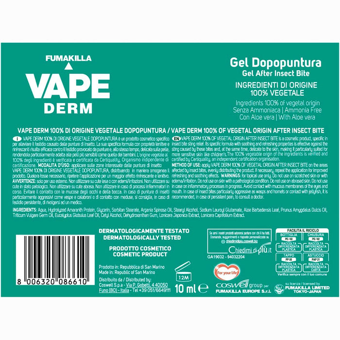 2 x Vape Derm Penna Gel Dopopuntura Zanzare Ingredienti Vegetali Lenitivo 1x10ml