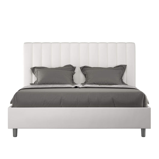 Letto Matrimoniale rivestito in Similpelle - AGUEDA Dimensione Rete: 160x190, Tipologia Letto: Senza Rete, Colore: Bianco