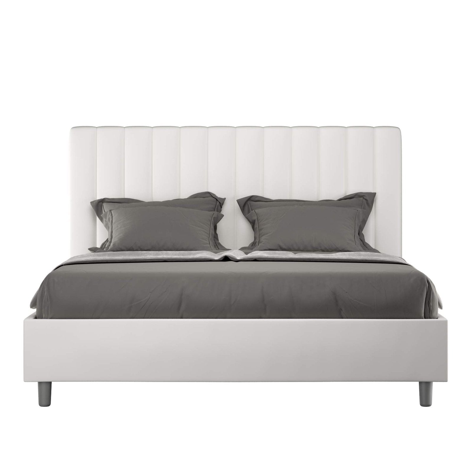 Letto Matrimoniale rivestito in Similpelle - AGUEDA Tipologia Letto: Con Rete, Dimensione Rete: 160x190, Colore: Bianco