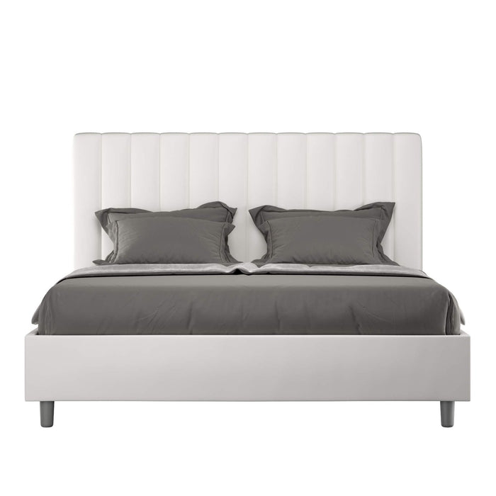 Letto Matrimoniale rivestito in Similpelle - AGUEDA Tipologia Letto: Con Rete, Dimensione Rete: 160x190, Colore: Bianco