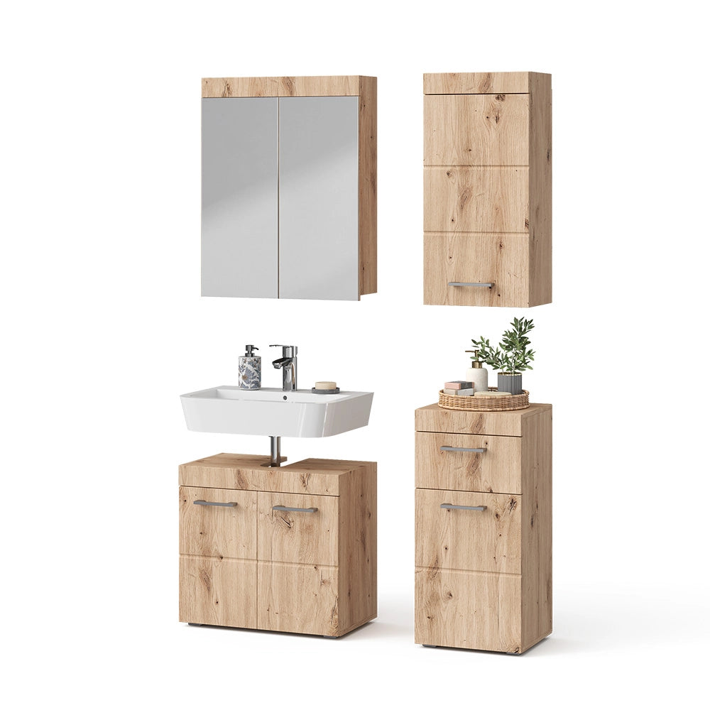 Set mobili bagno Luna Quercia Wotan 4 parti, con armadio a muro Vicco