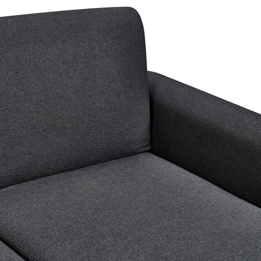 Divano letto ad angolo Rivestimento nero in tessuto poliestere Gambe in legno chiaro Cuscini Design moderno