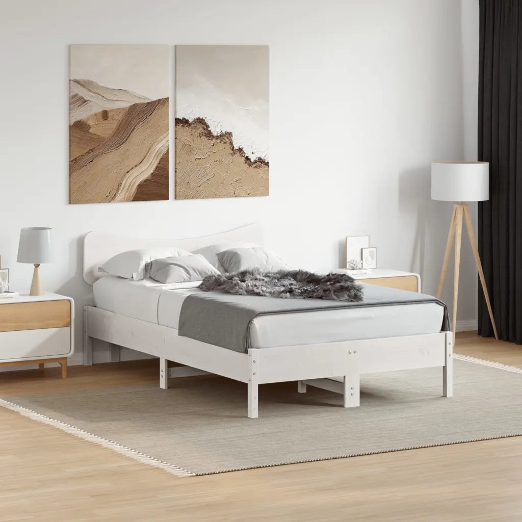 Testiera Bianca 120 cm in Legno Massello di Pino 844786
