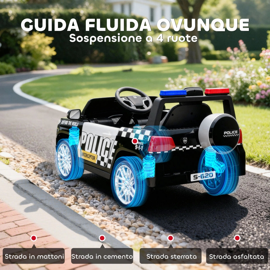 Auto Polizia Bambini Elettrica 12V ¨C zephmum ¨C Nero con Telecomando e Luci