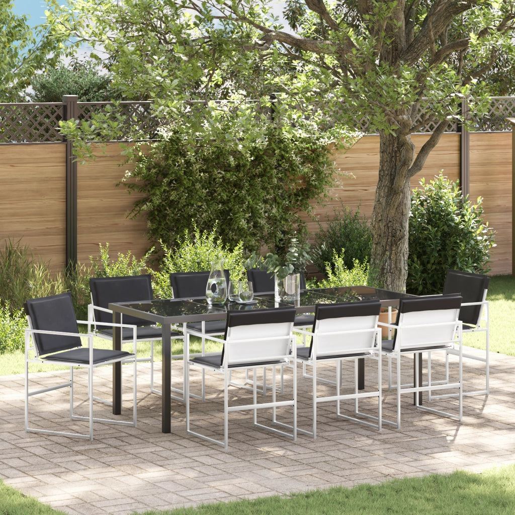 Set da pranzo da giardino 9 pezzi con cuscini Bianchi in Textilene e Acciaio