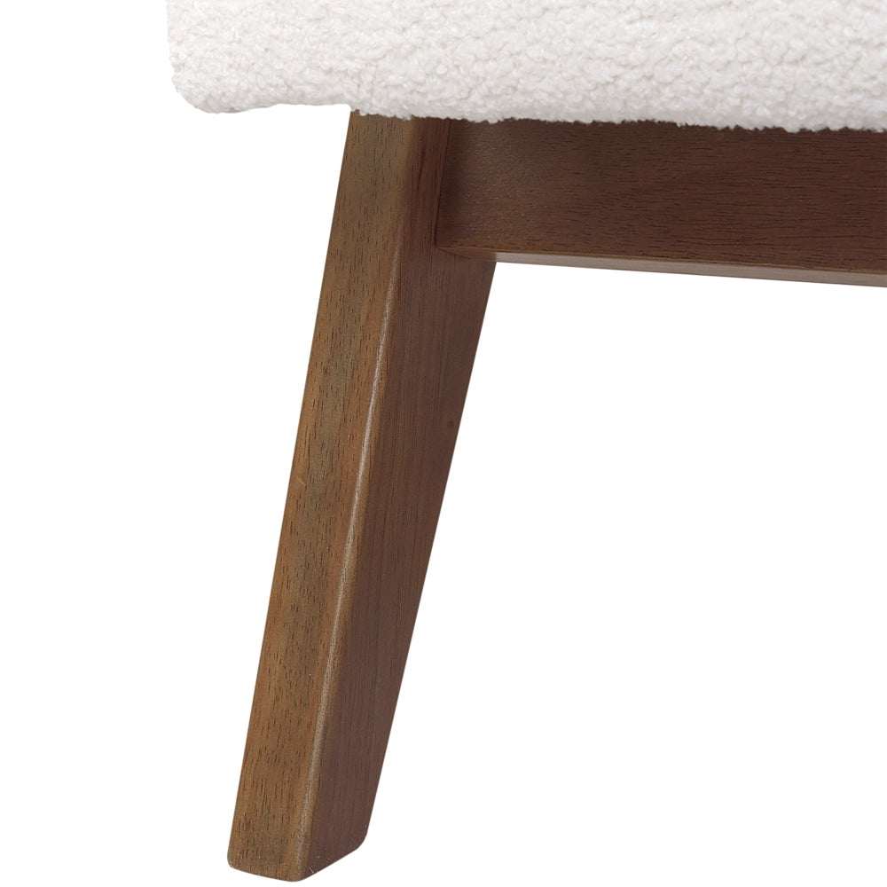 Poltrona Bianco Poliestere Tessuto Boucle Rivestimento Design Retrò Struttura in legno Braccioli Soggiorno