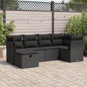 Set Divano da Giardino 6 pz con Cuscini Nero in Polyrattan 3325281