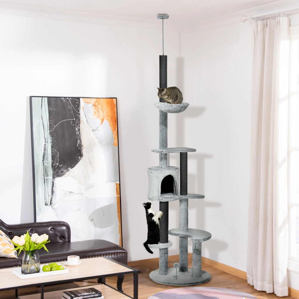 Albero tiragraffi con amaca e casetta ¨C zephmum ¨C grigio 225-255 cm