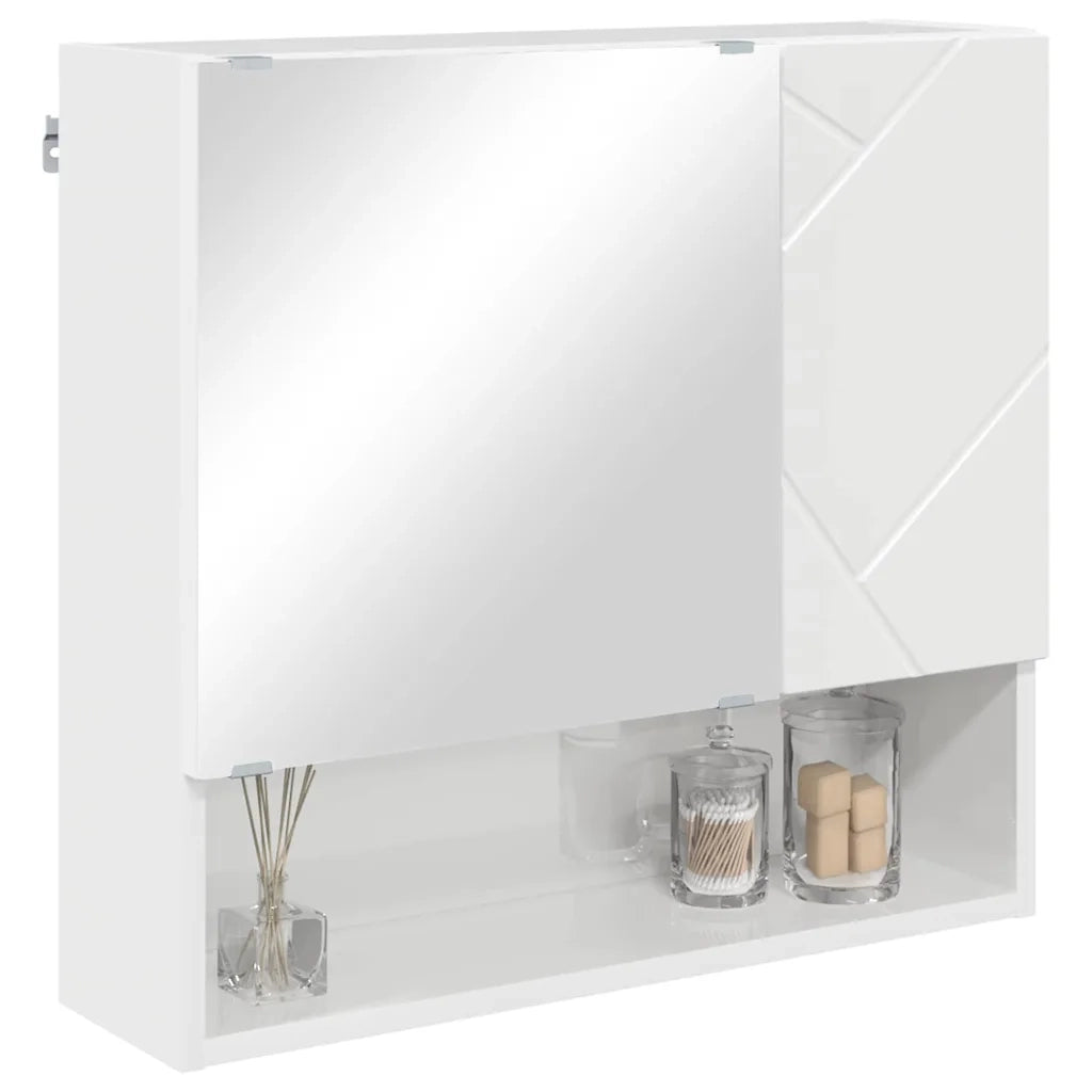 Mobiletto per specchio con porta Bianco Lucido 59 x 17 x 55 cm